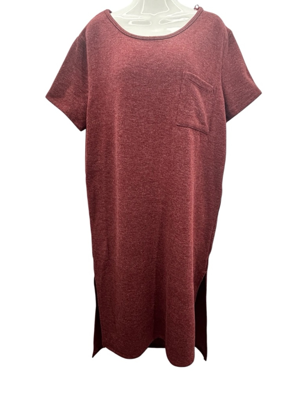 Umgee USA Casual T-Shirt Midi Dress Burgundy Marled Knit Size L